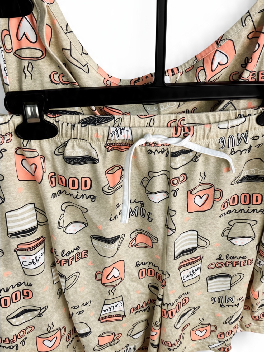 Women's Grey & Pink Coffee-Print Pajama Set